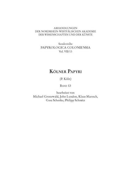 Kölner Papyri (P. Köln) Band 13