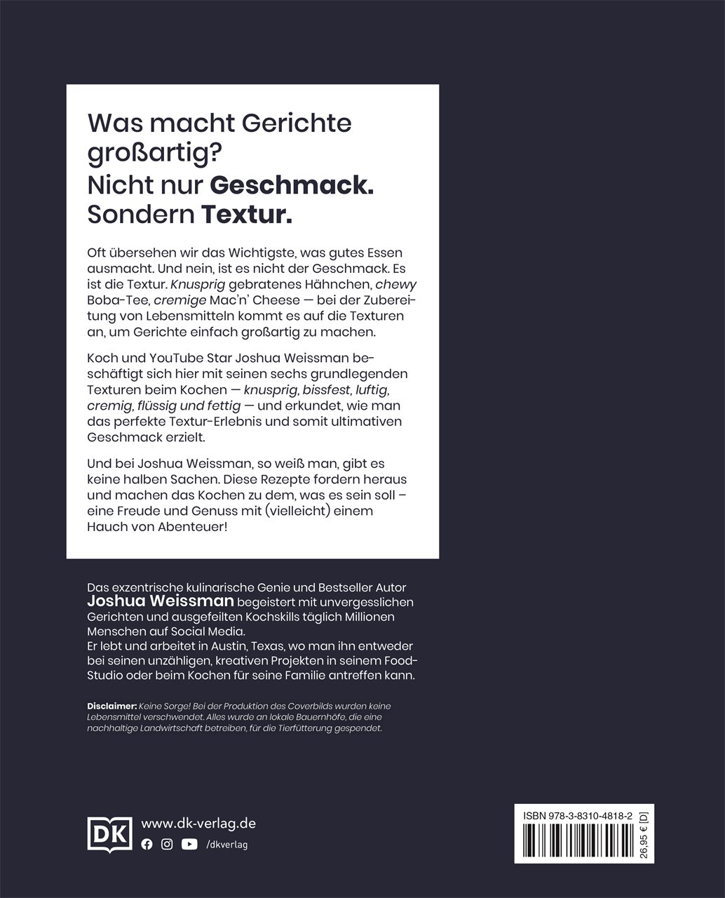 Joshua Weissman: Textur über Geschmack