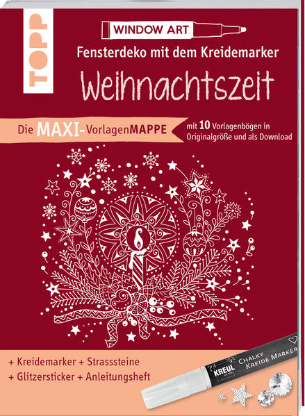 Maxi-Vorlagenmappe Fensterdeko mit dem Kreidemarker - Weihnachtszeit. Inkl. Original Kreul-Kreidemarker, Sticker und Glitzer-Steinchen