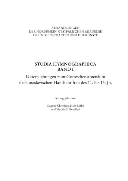 Studia Hymnographica Band I