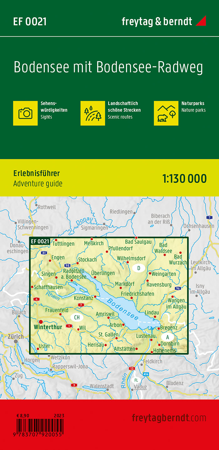 Bodensee mit Bodensee-Radweg, Erlebnisführer 1:130.000, freytag & berndt, EF 0021