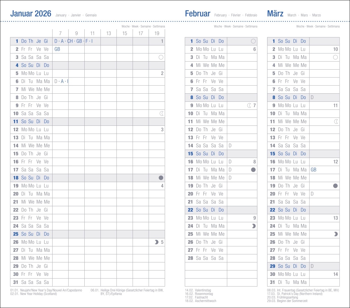 Monats-Taschenkalender, schwarz 2025