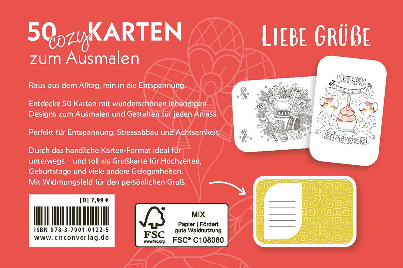 50 cozy Karten zum Ausmalen – Liebe Grüße