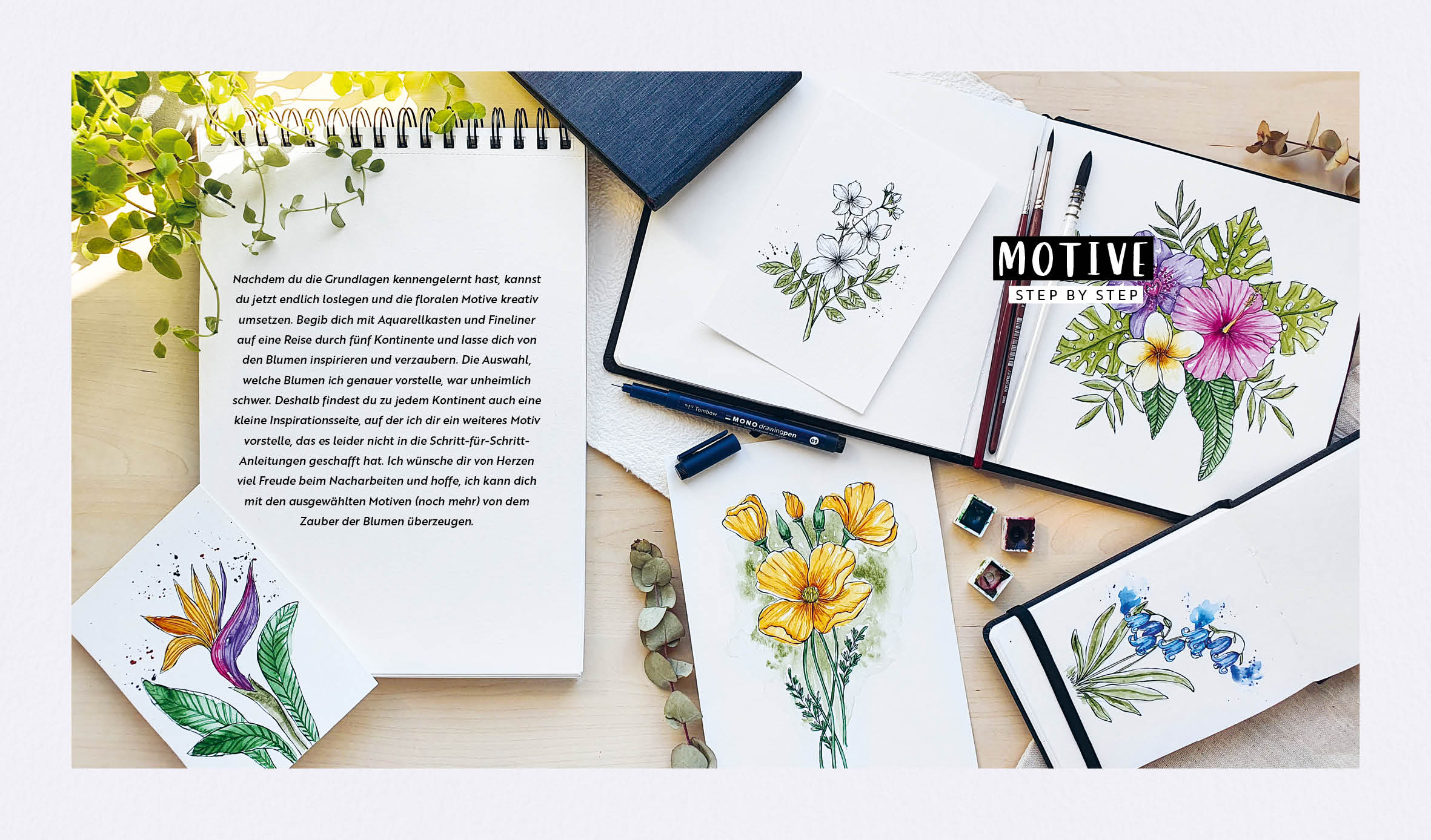 Watercolor – Florale Motive around the world: von heimisch bis exotisch