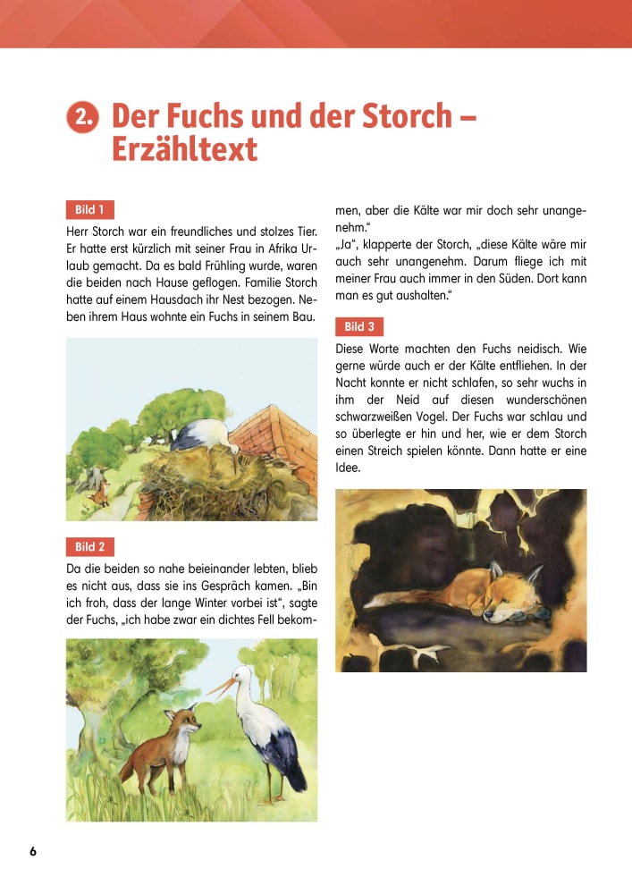 Arbeitsmaterial Grundschule. Fabeln für den Deutschunterricht: Der Fuchs und der Storch