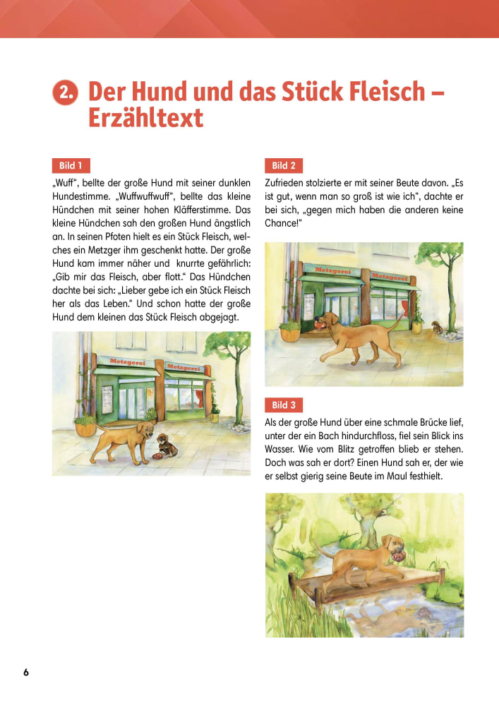 Arbeitsmaterial Grundschule. Fabeln für den Deutschunterricht: Der Hund und das Stück Fleisch