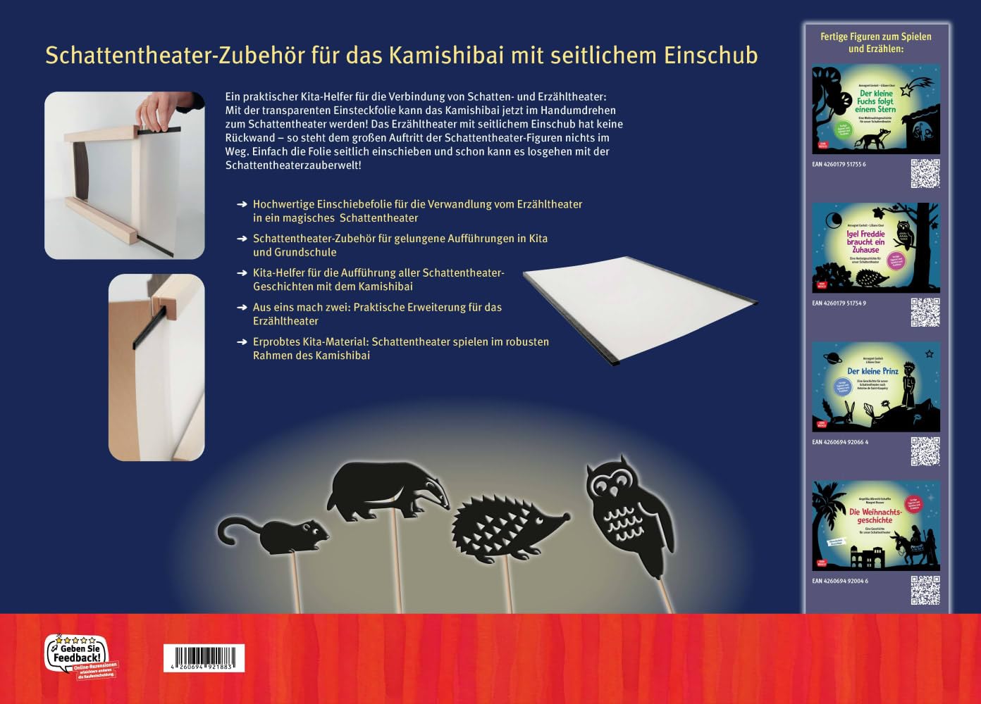 Einschiebefolie für das Kamishibai mit seitlichem Einschub. Für das Schattenspiel in Kindergarten und Schule