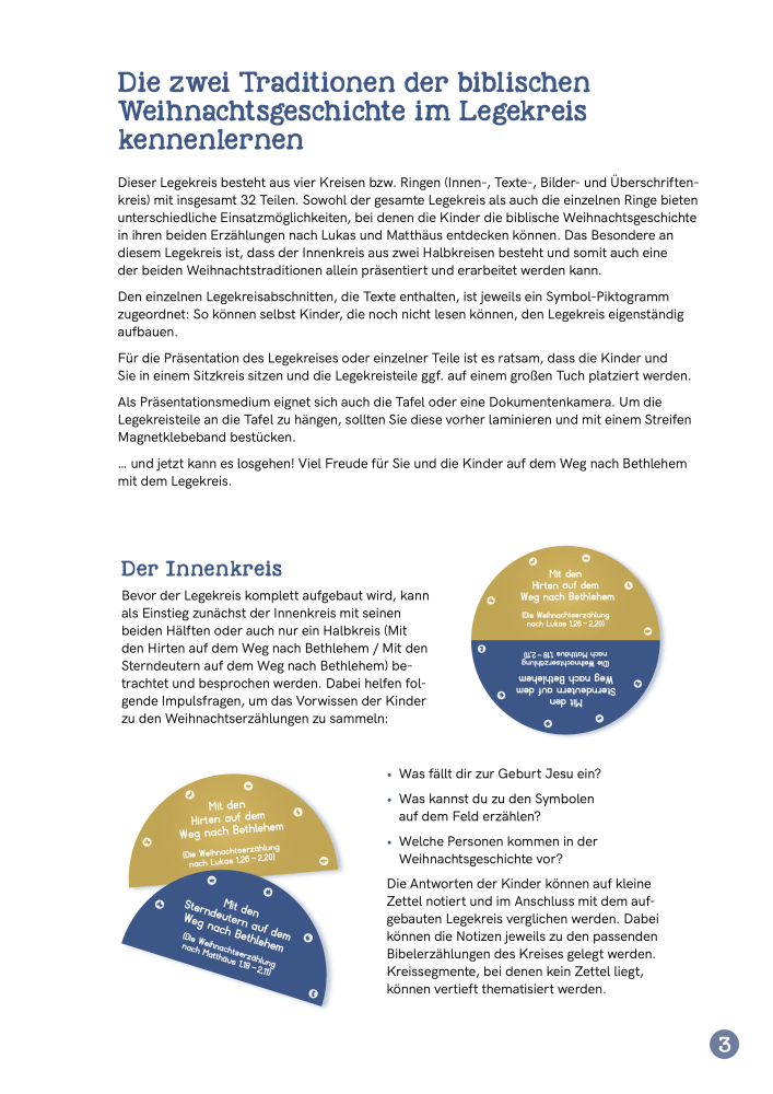 Die Weihnachtsgeschichte. Auf dem Weg nach Bethlehem. Ein Legekreis in 10 Bildern