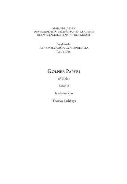 Kölner Papyri (P. Köln) Band 16