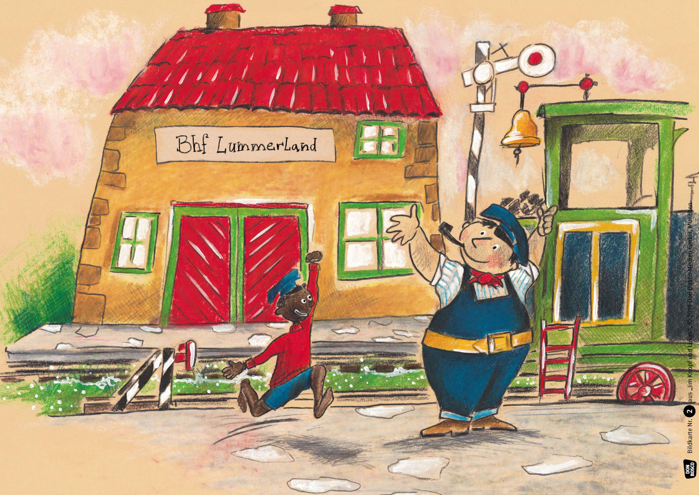 Jim Knopf und Lukas der Lokomotivführer machen einen Ausflug. Kamishibai Bildkartenset.