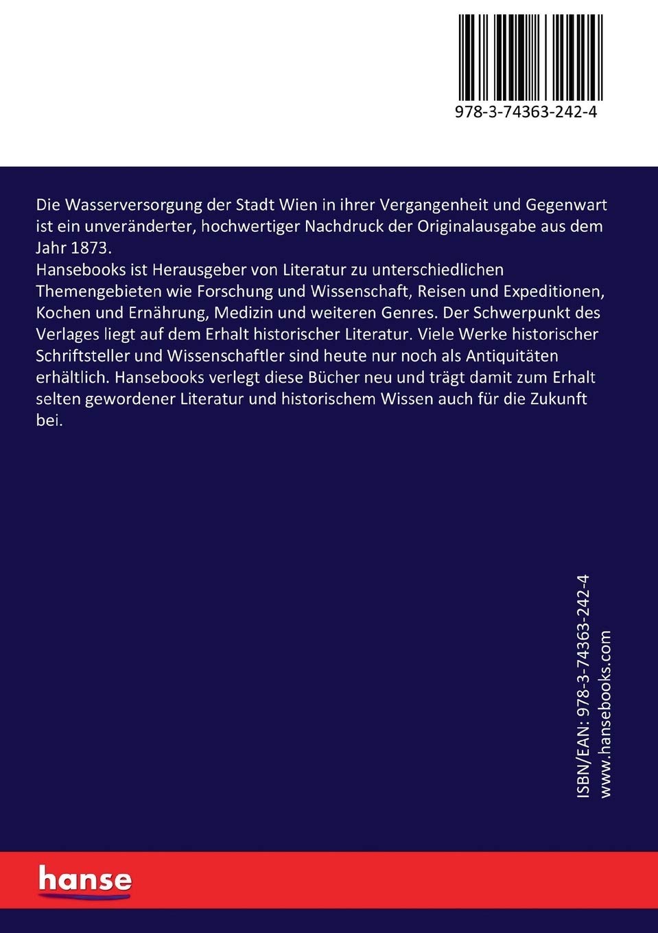 Die Wasserversorgung der Stadt Wien in ihrer Vergangenheit und Gegenwart